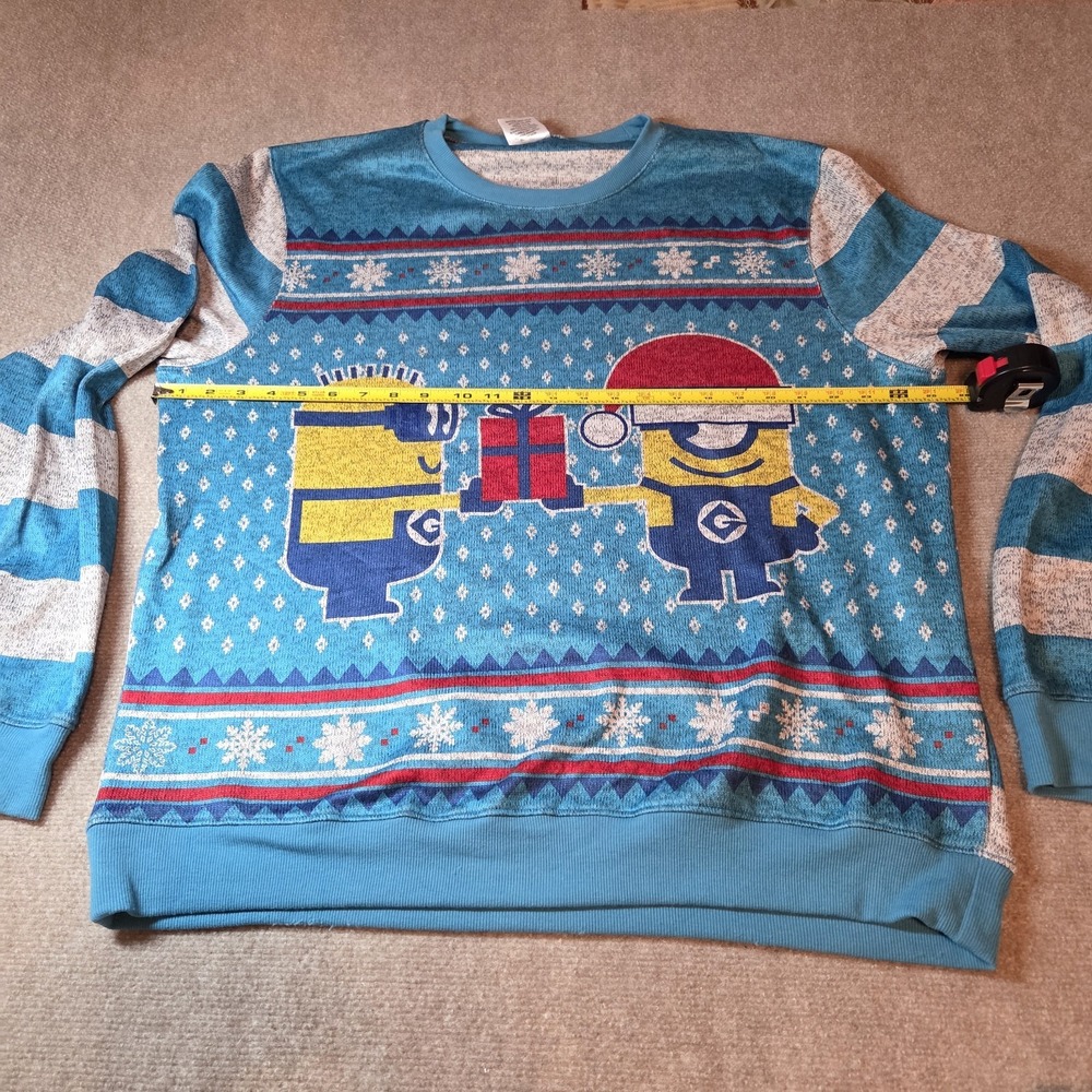 Despicable Me Minion Gift Ugly Christmas Sweater Striped Size XL Blue Grey